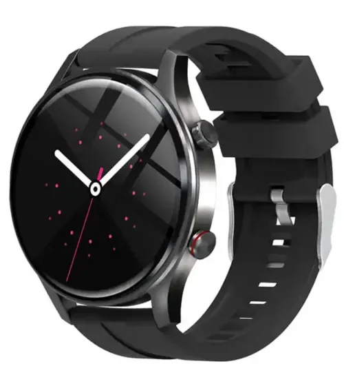 Crni poslovni muški pametni sat Dallas sa okruglim ekranom i crnom silikonskom narukvicom.