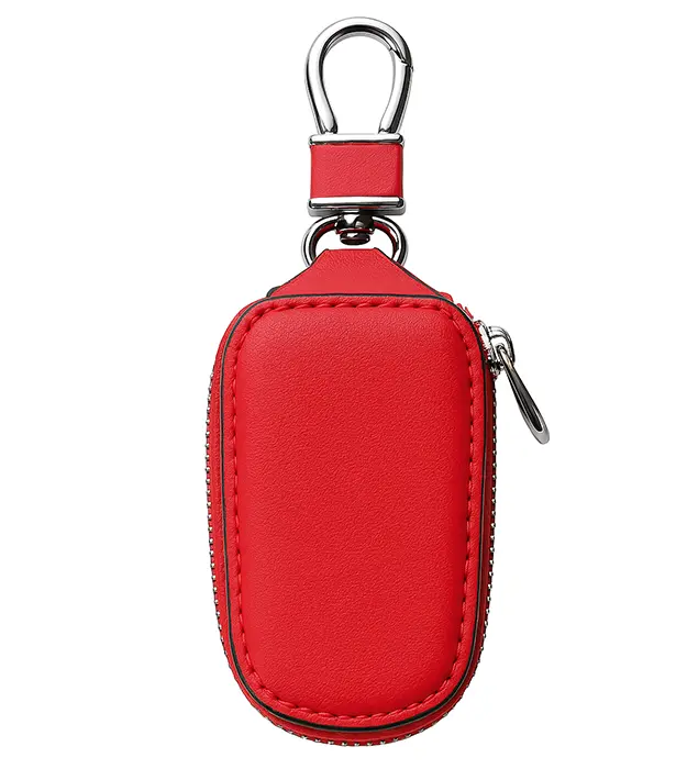 Crvena kožna futrola za ključeve sa metalnom kukom – KeyForm