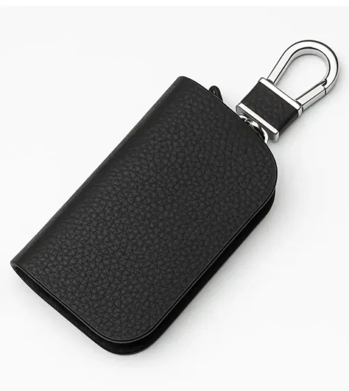 Crni kožni multifunkcionalni privezak za ključeve sa metalnom kukom – Lockvero