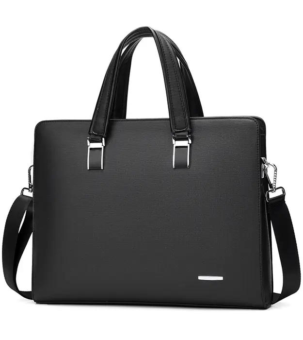 Poslovna muška torba Lorenze od crne PU kože sa metalnim ručkama i kaišem