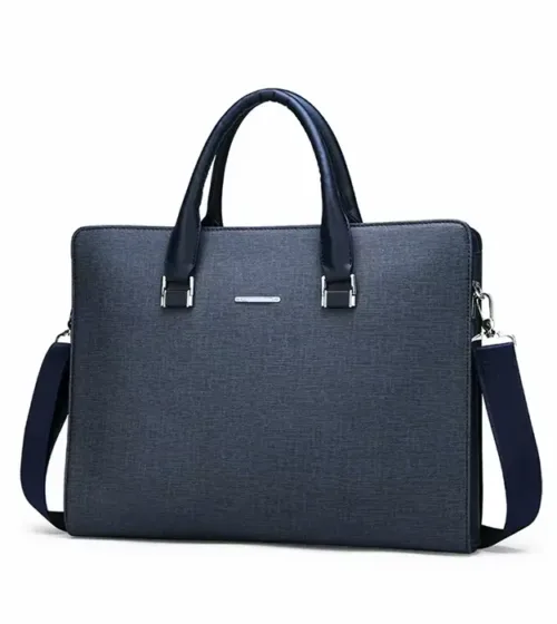 Lorviano Blu – elegantna poslovna muška torba od plave PU kože sa pregradama za laptop i dokumenta