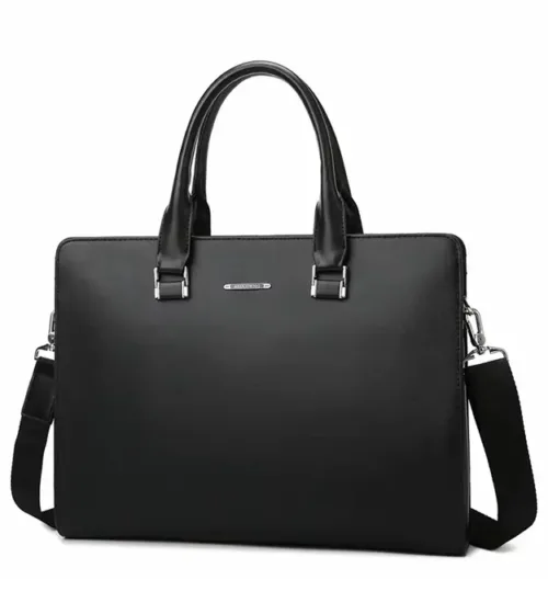 Crna poslovna muška torba Lorviano Nero od vodootporne PU kože sa metalnim detaljima