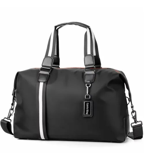 Crna putna torba UrbanVoyant Jet Black izrađena od Oxford tkanine, sa belim trakama i kaišem za rame