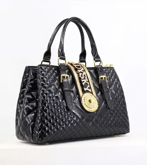 Elegantna crna ženska torba Velané Nuit sa zlatnim akcentima, strukturisanim oblikom i luksuznim metalnim detaljima