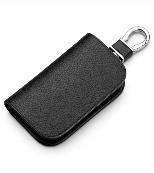 Morvello crna kožna futrola za ključeve sa metalnom karabinom