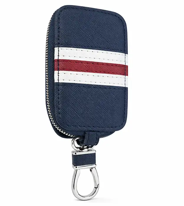 Kožni privezak za ključeve Naviron Tristyle sa metalnom karabinom i trobojnom trakom