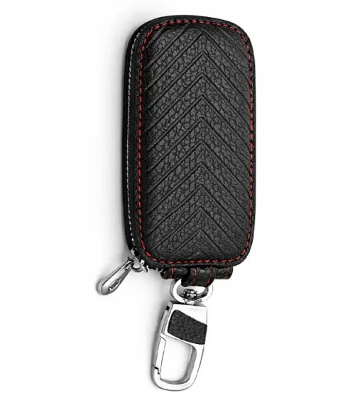 Ravex sportska kožna futrola za ključeve crna sa crvenim prošivom