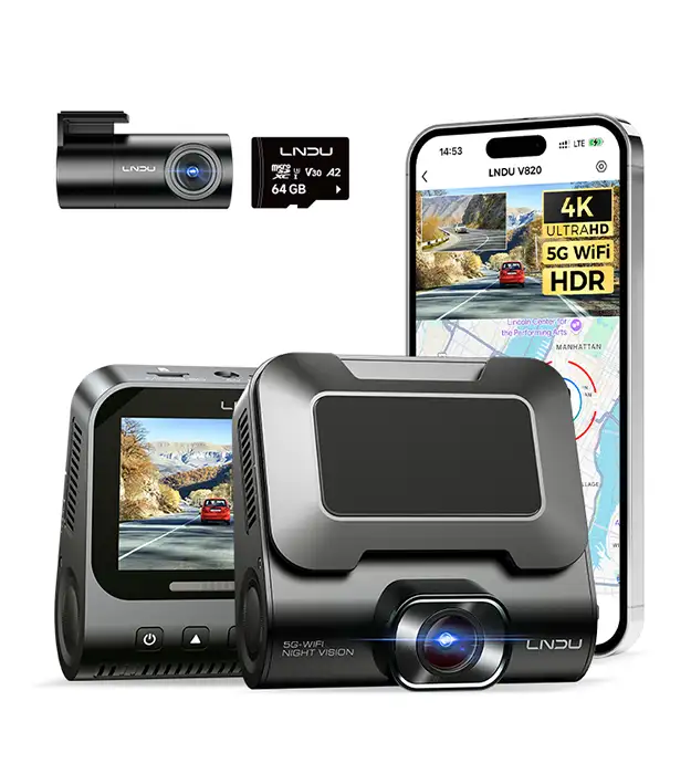 4K dual auto kamera sa prednjom i zadnjom kamerom, 5G WiFi, HDR snimanjem, GPS prikazom i 64GB memorijskom karticom