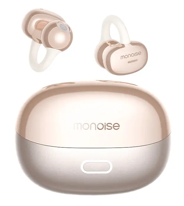 Bežične Bluetooth slušalice bež boje sa kućištem za punjenje