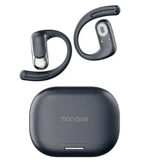 Bežične open-ear Bluetooth slušalice u crnom kućištu za punjenje