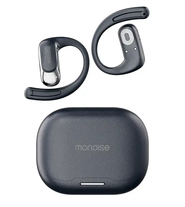 Bežične open-ear Bluetooth slušalice u crnom kućištu za punjenje