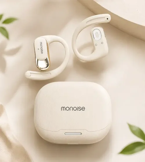 Bežične open-ear Bluetooth slušalice u crnom kućištu za punjenje